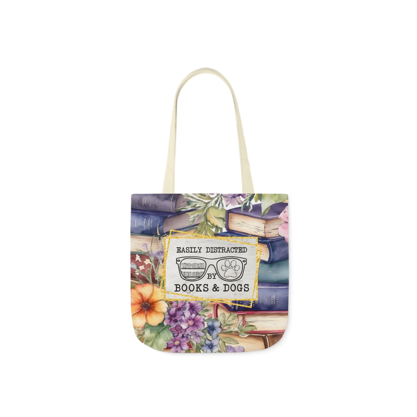 Easily Distracted By Books & Dogs Polyester Canvas Tote Bag