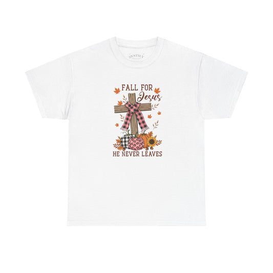 Fall for Jesus Heavy Cotton Tee, Christian T-Shirt, Faith Apparel, Autumn Tees, Inspirational Gift