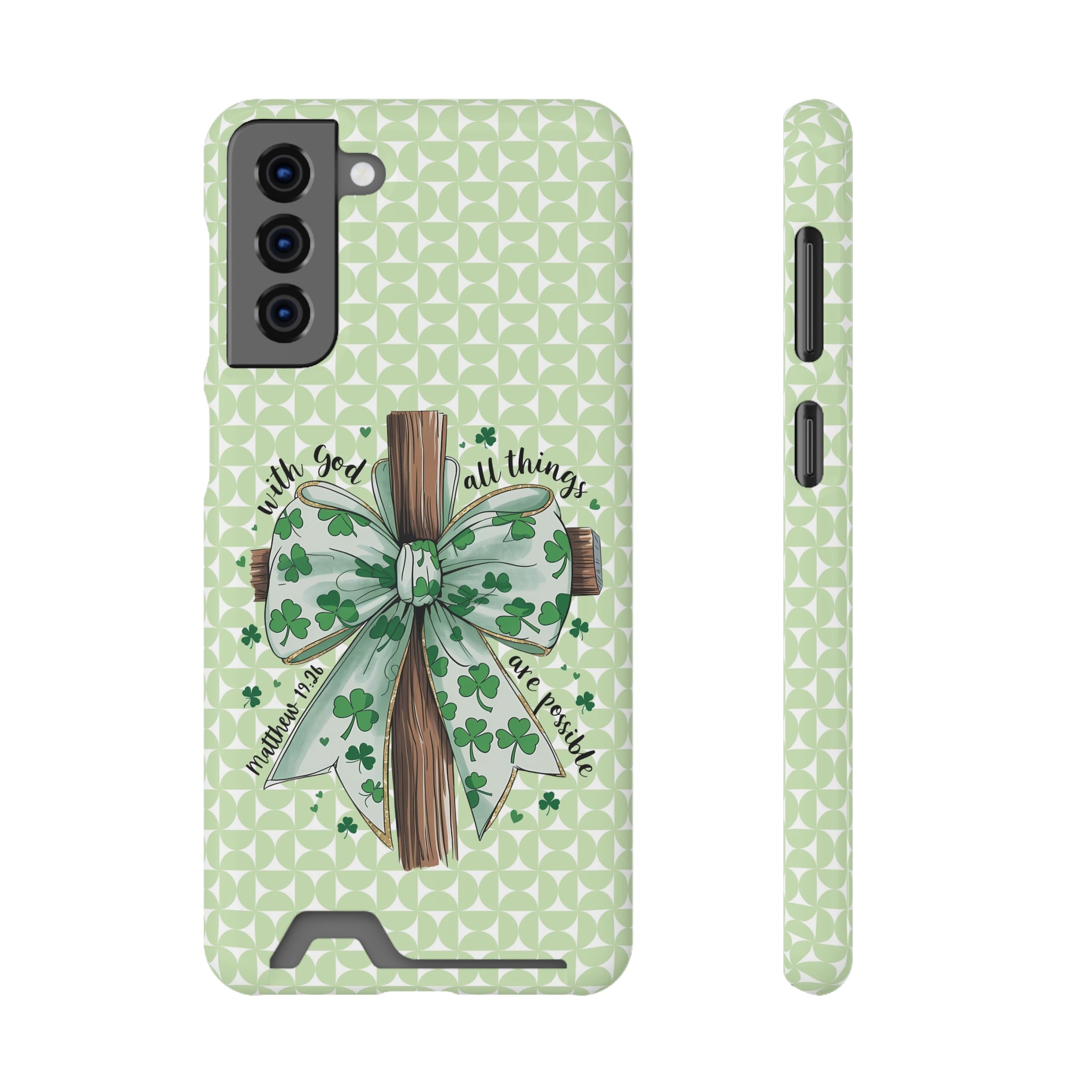 Inspirational Phone Case with Card Holder – "With God, All Things Are Possible"