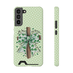 Inspirational Phone Case with Card Holder – "With God, All Things Are Possible"
