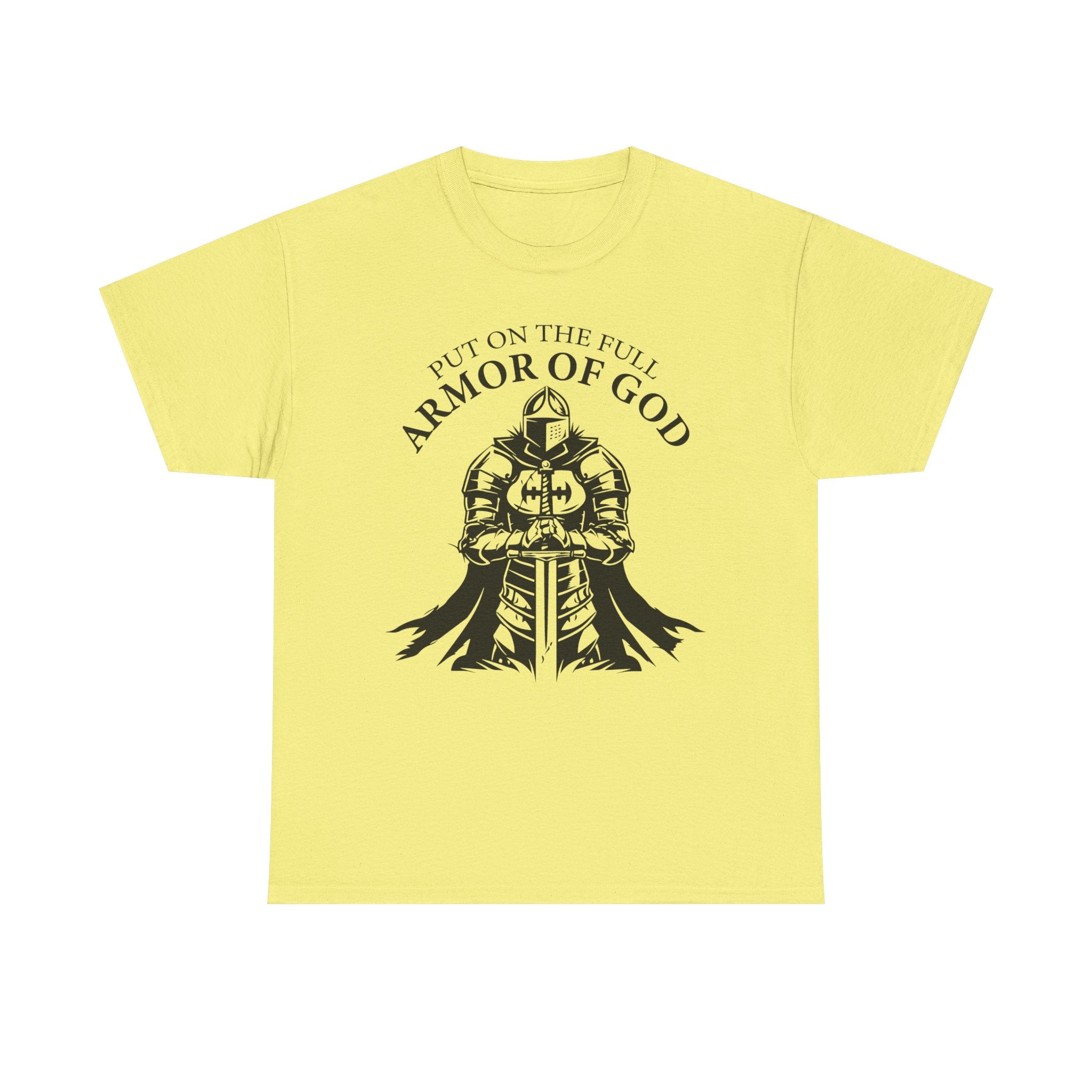 Inspirational Christian Tee 'Put on the Full Armor of God' with Romans 6:23 Faith Heavy Cotton T-Shirt