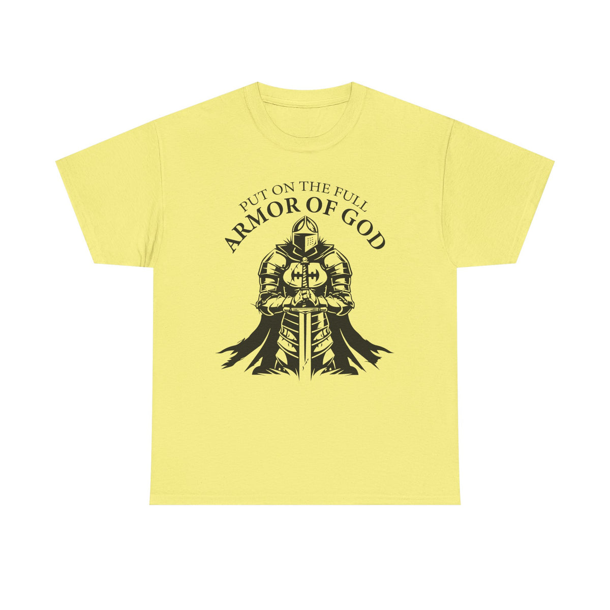 Inspirational Christian Tee 'Put on the Full Armor of God' with Romans 6:23 Faith Heavy Cotton T-Shirt
