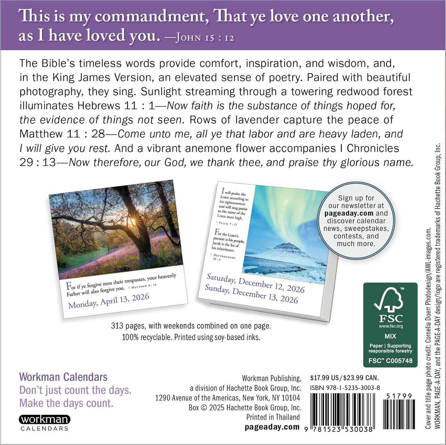 365 Bible Verses-A-Year Page-A-Day(r) Calendar 2026: Timeless Words from the Bible to Guide, Comfort, and Inspire
