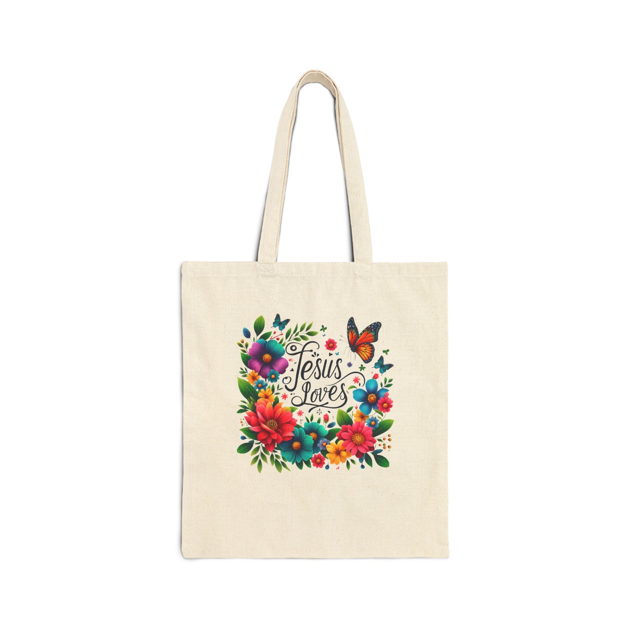 Floral Jesus Loves Tote Bag | Eco-Friendly Cotton Tote | Gift for Believers | Church Bag | Spring Floral Design