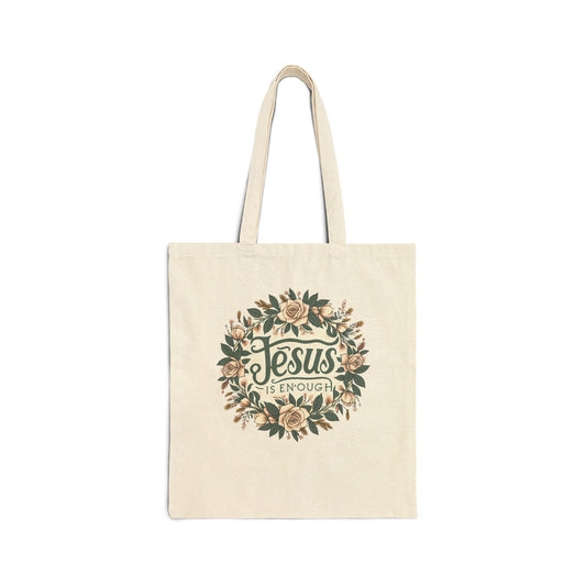 Faith-Inspired Cotton Canvas Tote Bag, Eco-Friendly Bag, Religious Gift, Jesus is Enough, Floral Tote, Christian Lifestyle Bag
