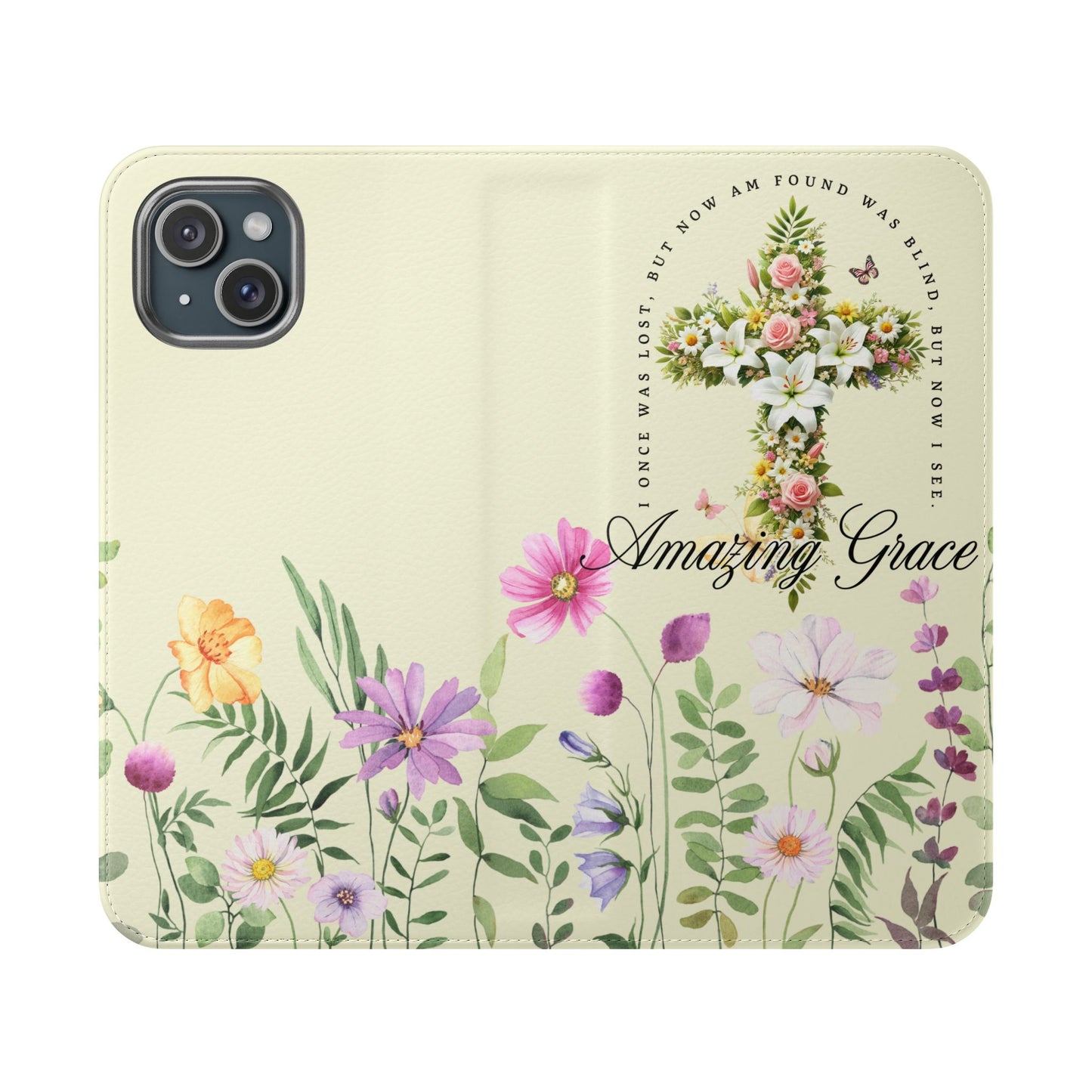 Floral Christian Prayer Flip Case, Amazing Grace, iPhone Samsung Wallet, Gifts for Her, Christian Phone Cover, Spring Floral Design