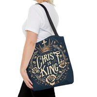 Christ is King Tote Bag, Inspirational Tote, Christian Gift, Floral Design Bag, Religious Accessories, Everyday Tote