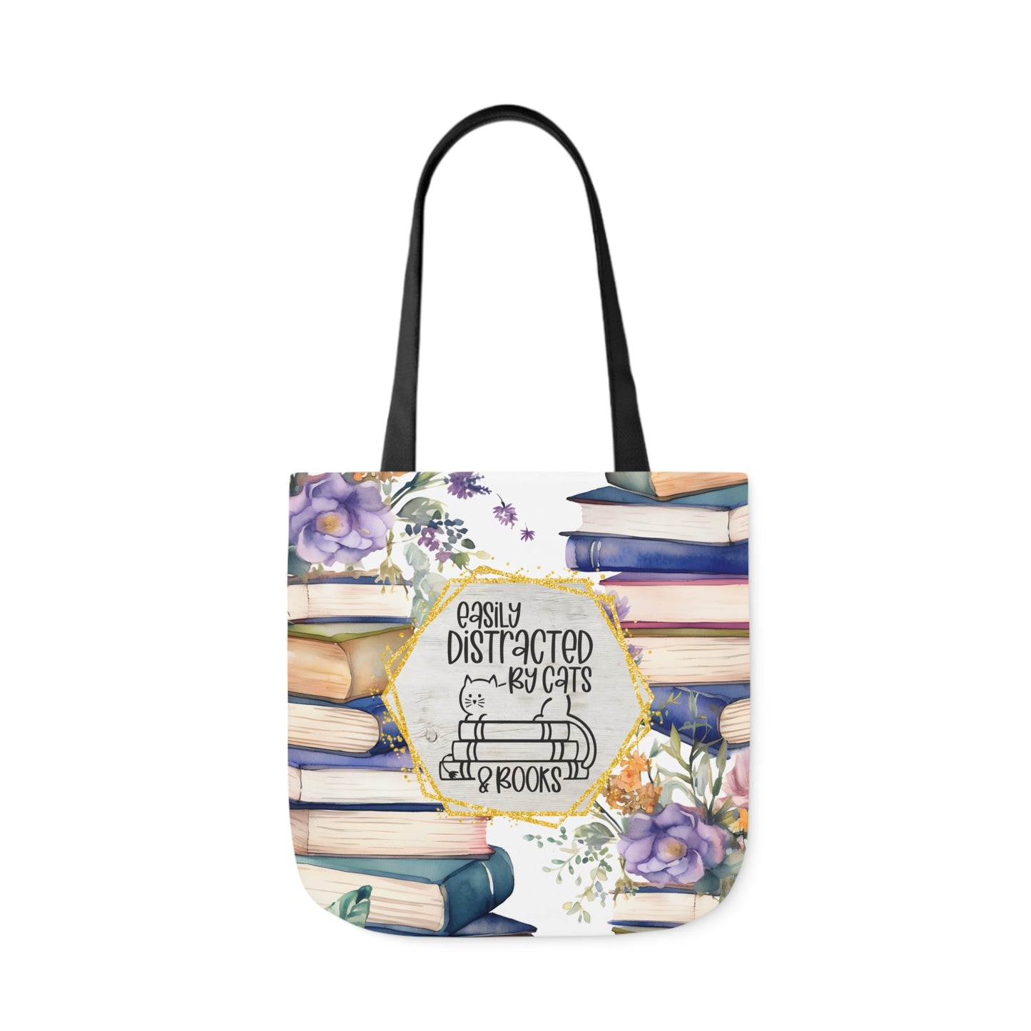 Easily Distracted By Cats & Books Polyester Canvas Tote Bag