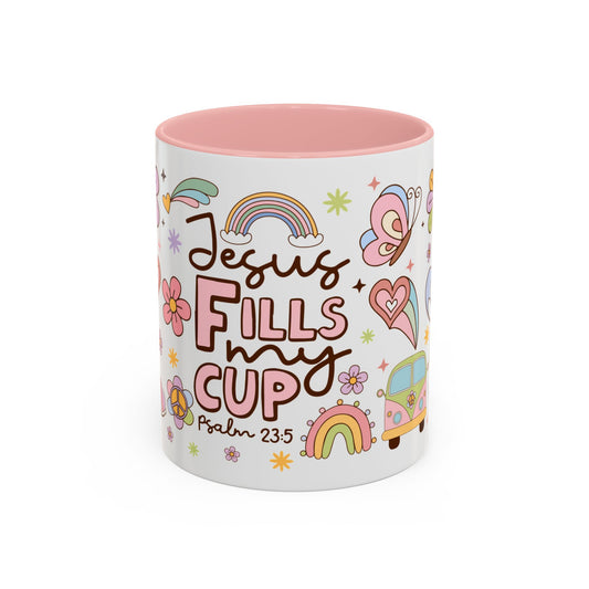 Jesus Fills My Cup Pink & White Accent Coffee Mug