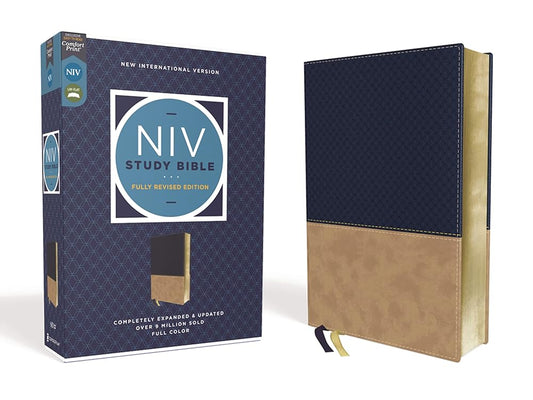 NIV Study Bible, Fully Revised Edition (Study Deeply. Believe Wholeheartedly.), Leathersoft, Navy/Tan, Red Letter, Comfort Print cover image