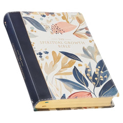 The Spiritual Growth Bible, Study Bible, NLT - New Living Translation Holy Bible, Faux Leather, Navy/Leaf Design cover image