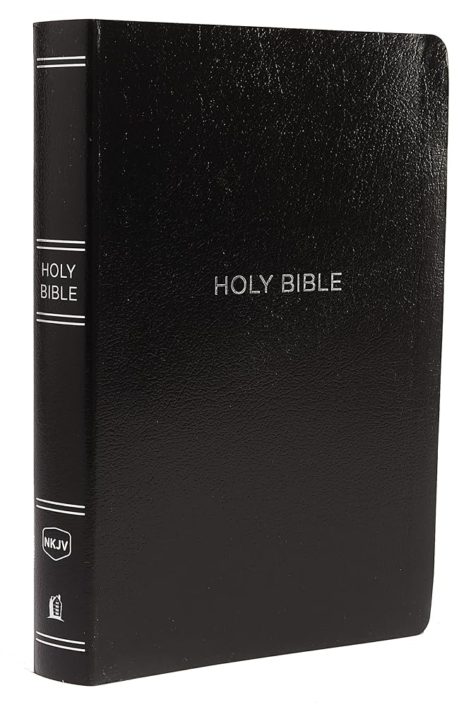 NKJV Holy Bible, Giant Print Center-Column Reference Bible, Black Leather-look, 72,000+ Cross References, Red Letter, Comfort Print: New King James Version cover image