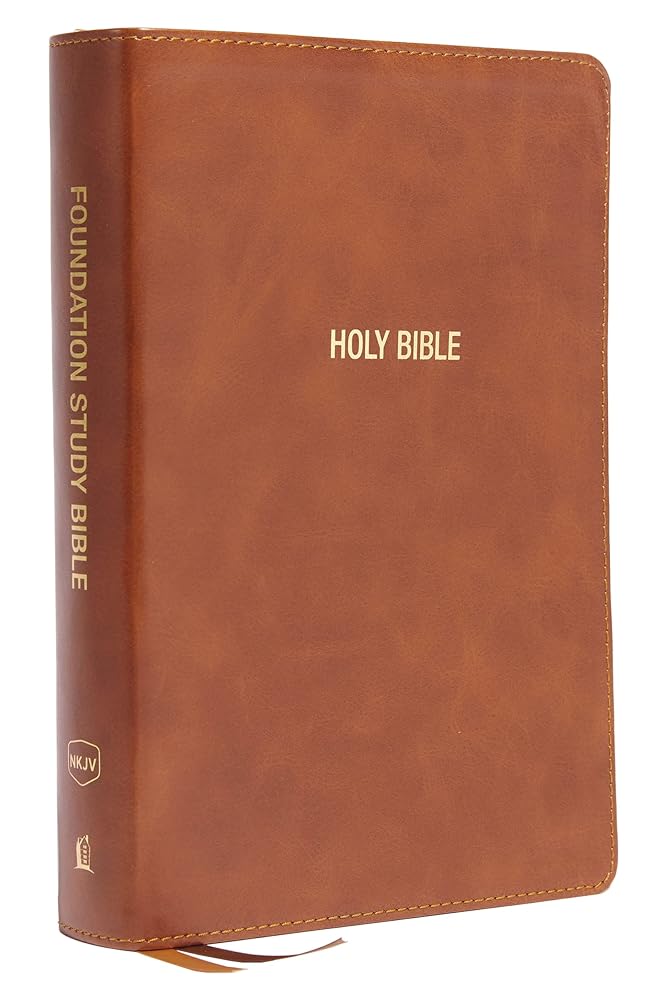 NKJV, Foundation Study Bible, Large Print, Leathersoft, Brown, Red Letter, Thumb Indexed, Comfort Print: Holy Bible, New King James Version cover image