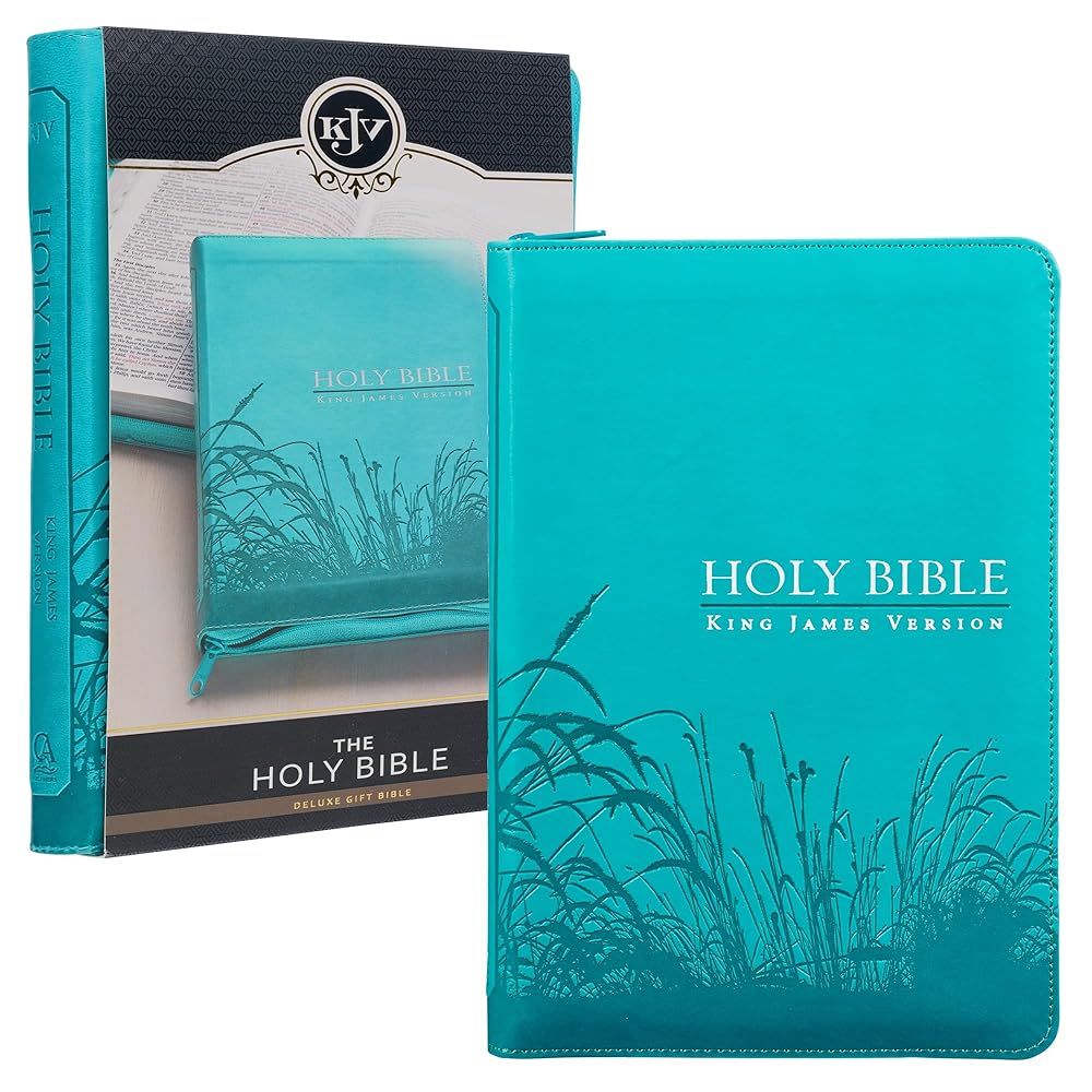 KJV Holy Bible, Standard Size Faux Leather Thumb Index & Ribbon Marker, King James Version, Turquoise, Zipper Closure (KJV Deluxe Gift Editions) cover image