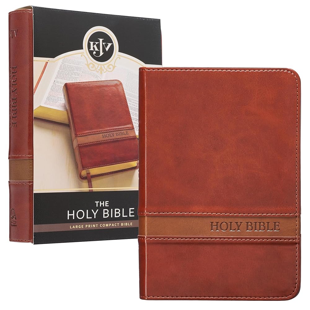 KJV Holy Bible, Compact Large Print Faux Leather Red Letter Edition - Ribbon Marker, King James Version, Brown Two-tone cover image