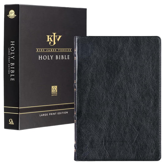 KJV Holy Bible, Thinline Large Print Premium Full Grain Leather Red Letter Edition Ribbon Marker, King James Version, Black (KJV Thinline LP Editions) cover image