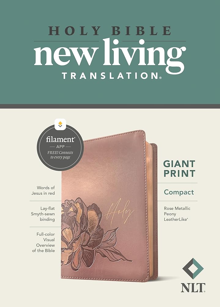 NLT Compact Giant Print Bible, Filament Enabled (LeatherLike, Rose Metallic Peony, Red Letter) cover image