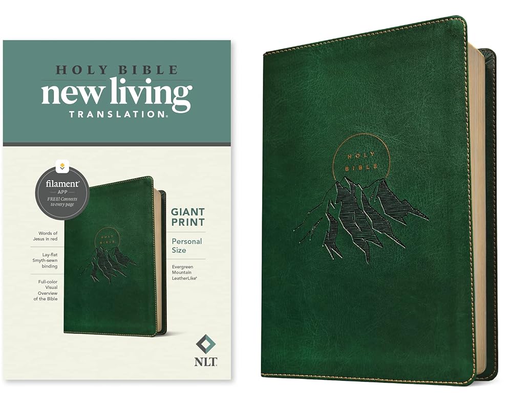 NLT Personal Size Giant Print Bible, Filament Enabled (LeatherLike, Evergreen Mountain , Red Letter) cover image