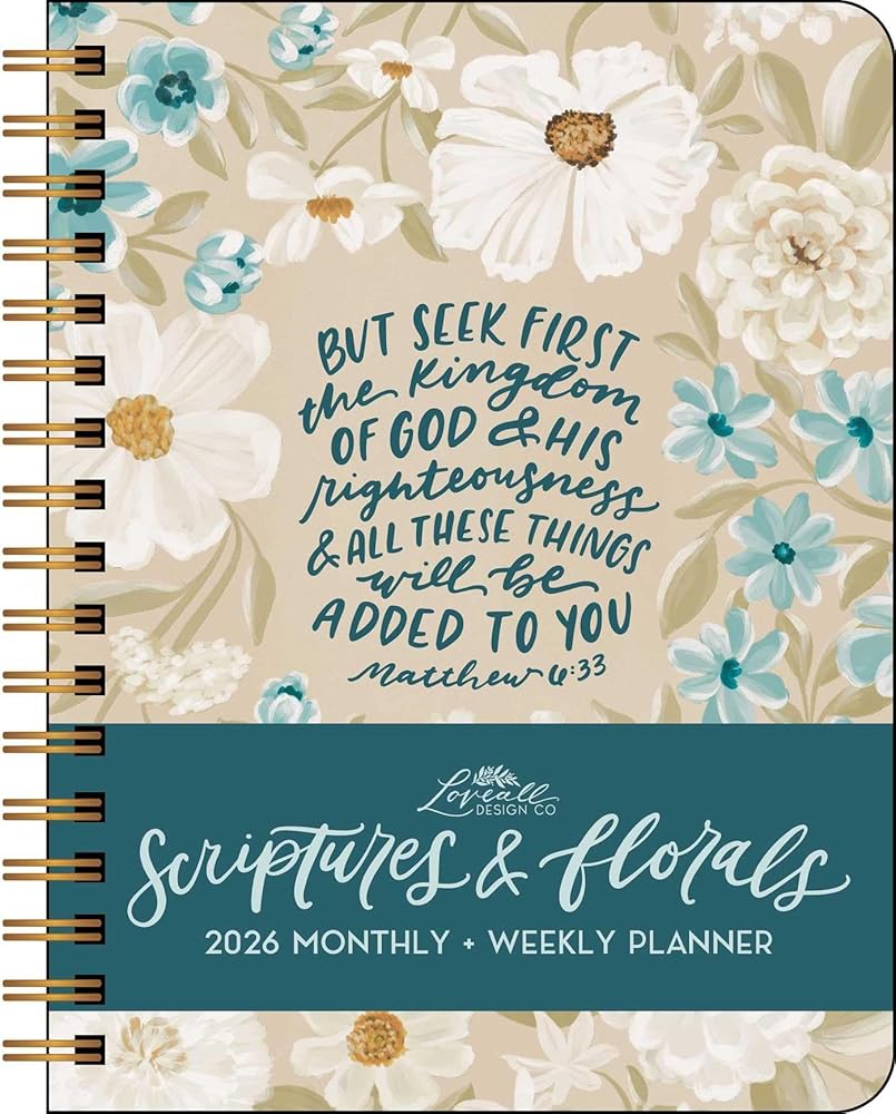 Scriptures and Florals 12-Month 2026 Hardcover Monthly/Weekly Planner Calendar cover image