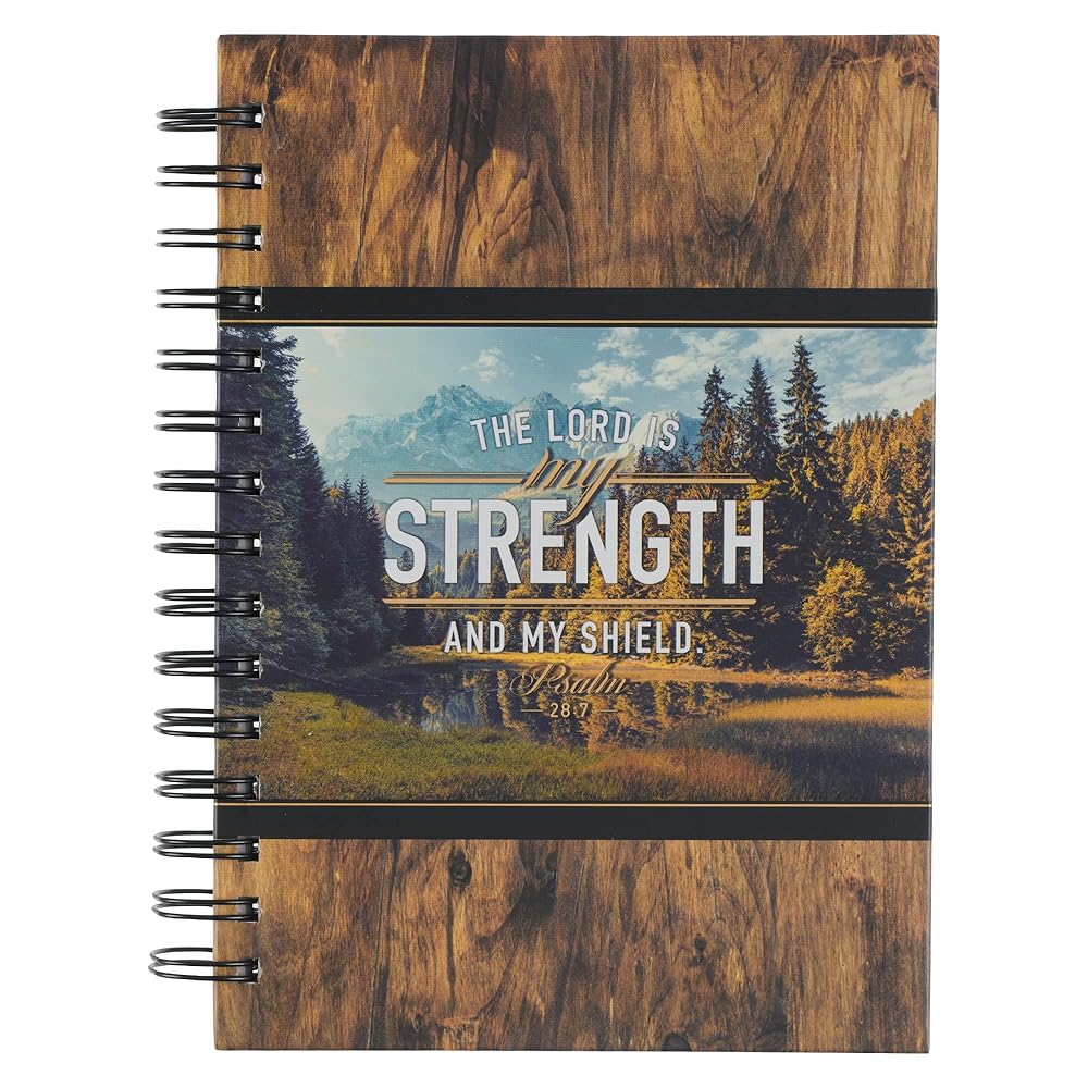 Christian Art Gifts Journal w/Scripture for Men Lord is My Strength Psalm 28:7 Bible Verse Scenic Woods 192 Ruled Pages, Large Hardcover Notebook, Wire Bound cover image