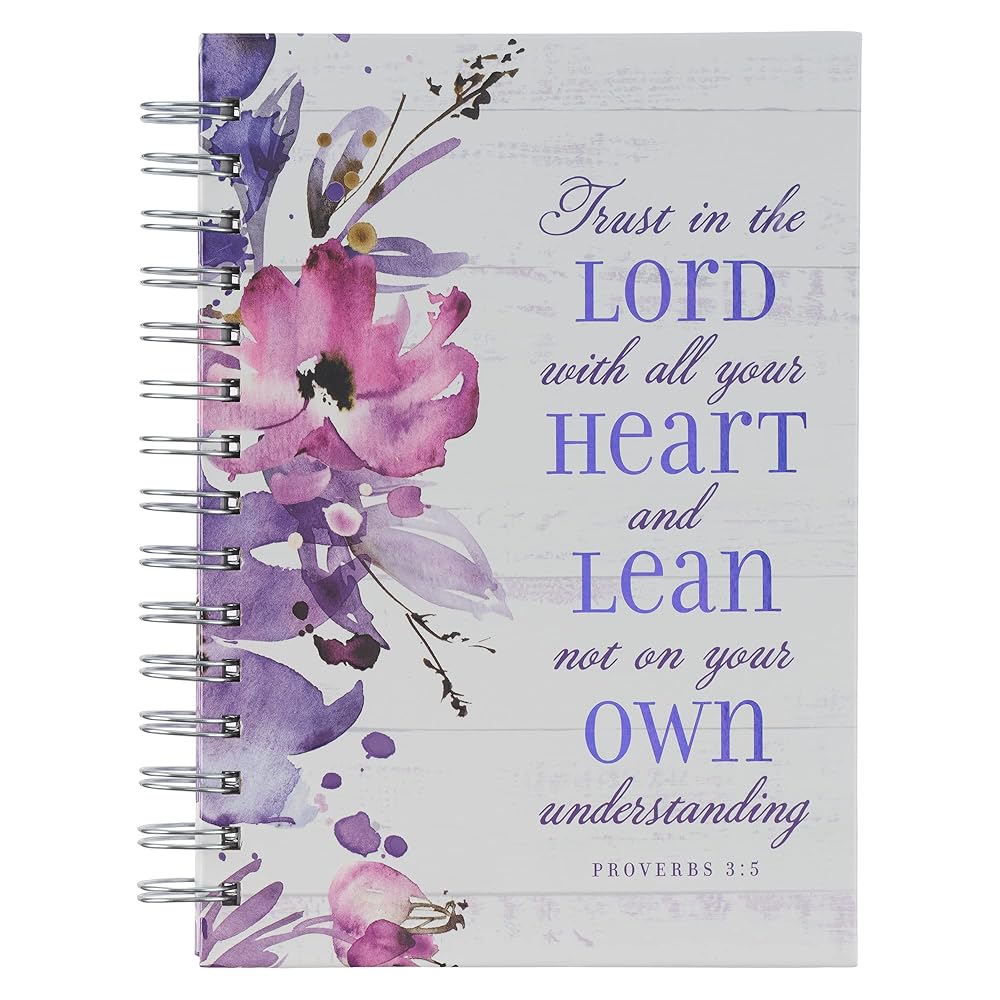Christian Art Gifts Journal w/Scripture for Women Trust in the Lord Proverbs 3:5 Bible Verse Purple Floral Watercolor 192 Ruled Pages, Large Hardcover Notebook, Wire Bound cover image