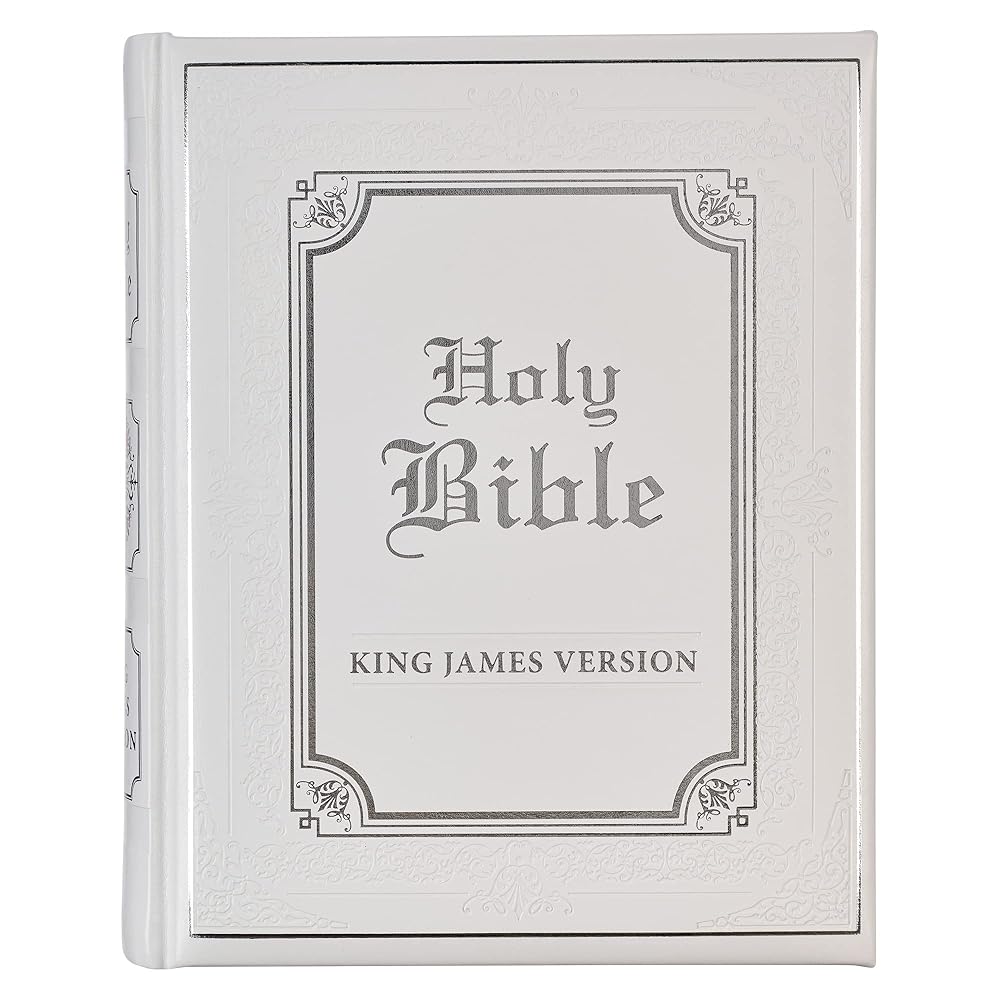 KJV Holy Bible, Classically Illustrated Heirloom Family Bible, Faux Leather Hardcover - Ribbon Markers, King James Version, White/Silver (KJV Family Editions) cover image