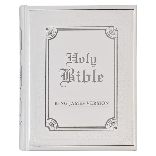 KJV Holy Bible, Classically Illustrated Heirloom Family Bible, Faux Leather Hardcover - Ribbon Markers, King James Version, White/Silver (KJV Family Editions) cover image