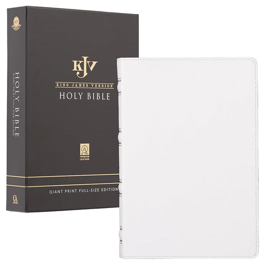 KJV Holy Bible, Giant Print Full-size Premium Full Grain Leather Red Letter Edition - Thumb Index & Ribbon Marker, King James Version, White (KJV Full Size GP Editions) cover image