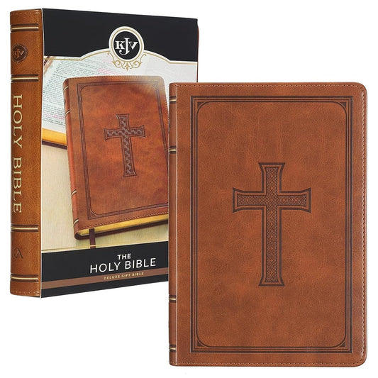 KJV Holy Bible, Standard Size Faux Leather Red Letter Edition Thumb Index, Ribbon Marker, King James Version, Honey Brown Cross Emblem (KJV Deluxe Gift Editions) cover image