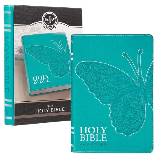 KJV Holy Bible, Gift Edition for Girls/Teens King James Version, Faux Leather Flexible Cover, Teal Butterfly (KJV Gift Editions) cover image