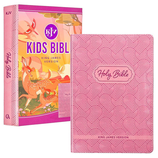 KJV Kids Bible, 40 pages Full Color Study Helps, Presentation Page, Ribbon Marker, Holy Bible for Children Ages 8-12, Blossom Pink Hearts Vegan Leather Flexible Cover (KJV Kids Editions) cover image