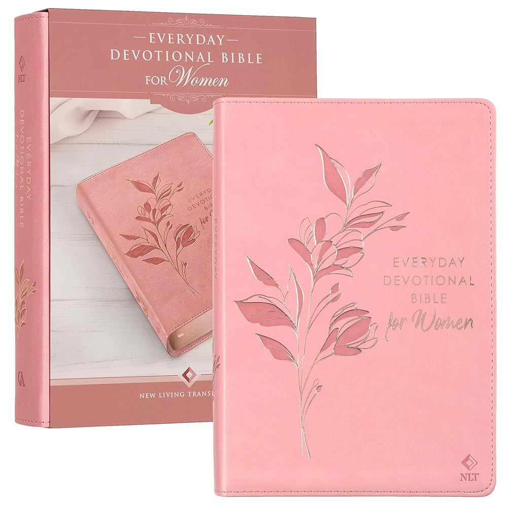 NLT Holy Bible Everyday Devotional Bible for Women New Living Translation, Vegan Leather, Pink, Flexible Daily Bible Reading Plan Options (NLT Womens Devo Editions) cover image