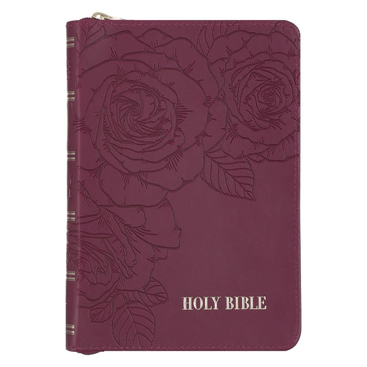 KJV Holy Bible, Compact Vegan Leather Red Letter Edition - Ribbon Marker, King James Version, Burgundy Maroon, Zipper Closure (KJV Compact Editions) cover image