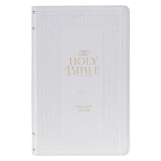 KJV Holy Bible, Giant Print Standard Size Red Letter Edition, Thumb Index Tabs & Ribbon Marker, King James Version, Vegan Leather, White Floral, 14 pt. Type (KJV Standard GP Editions) cover image