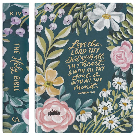 KJV Note-taking Bible, Large Print Special Edition, Journal Space, Reading Plan, Maps, Concordance, King James Version Holy Bible, Ally Dark Teal Floral, 10.8 pt. (KJV Note-taking Loveall Edition) cover image