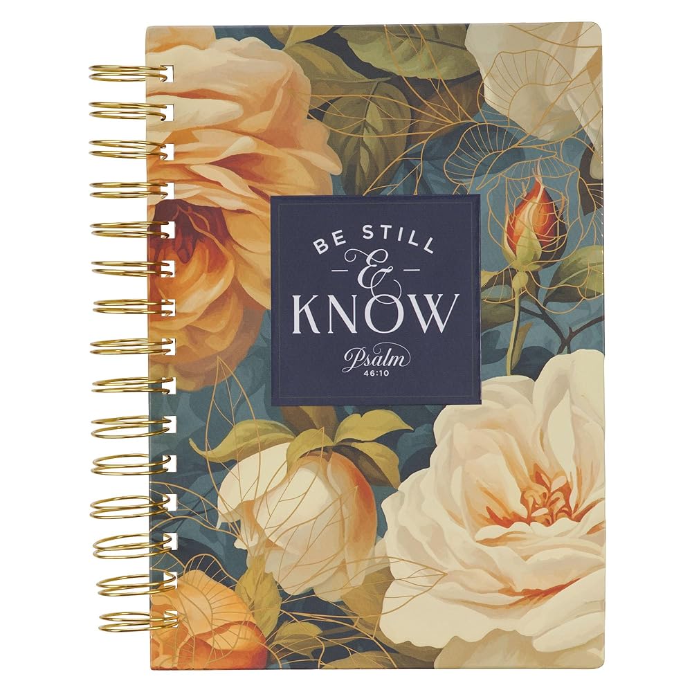 Christian Art Gifts Inspirational Journal, Be Still Wide Ruled Notebook, Psalm 46:10 Bible Verse, Blue Floral, 192 Lined Pages w/scripture, (8.4” x 6.4” x 1”) cover image