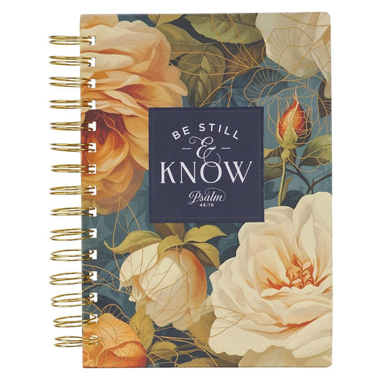 Christian Art Gifts Inspirational Journal, Be Still Wide Ruled Notebook, Psalm 46:10 Bible Verse, Blue Floral, 192 Lined Pages w/scripture, (8.4” x 6.4” x 1”) cover image
