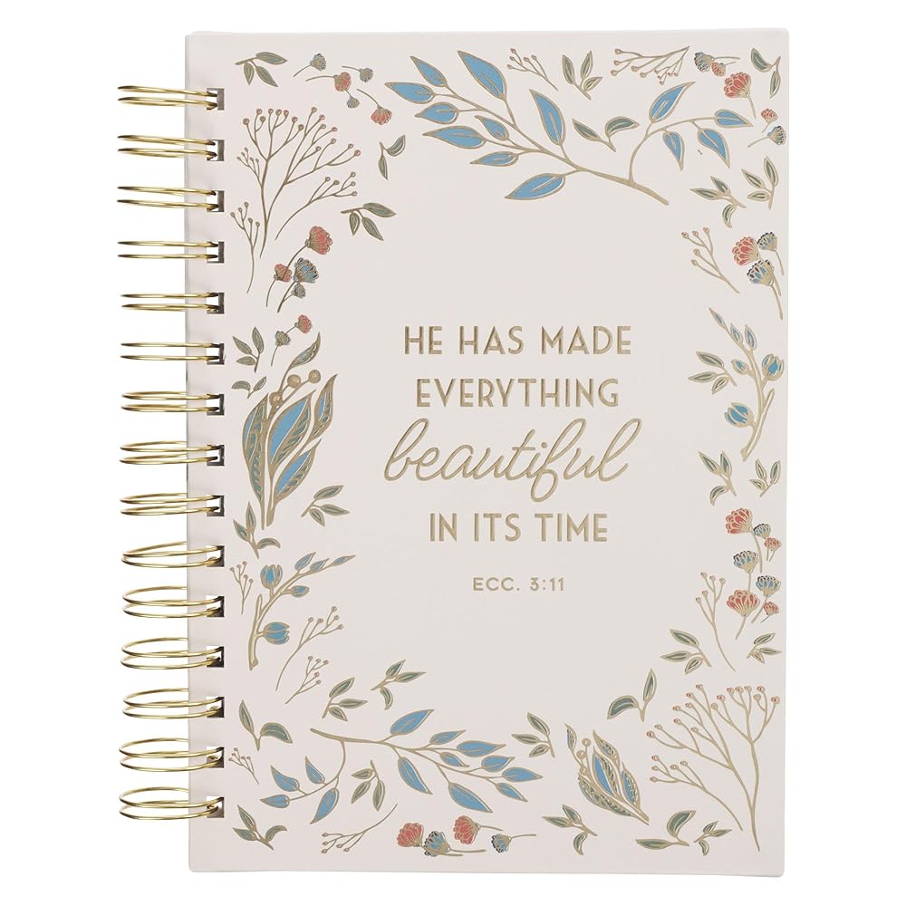 Christian Art Gifts Inspirational Journal, Everything Beautiful Wide Ruled Notebook, Ecc. 3:11 Bible Verse, Ivory Floral, 192 Lined Pages w/scripture, (8.4” x 6.4” x 1”) cover image