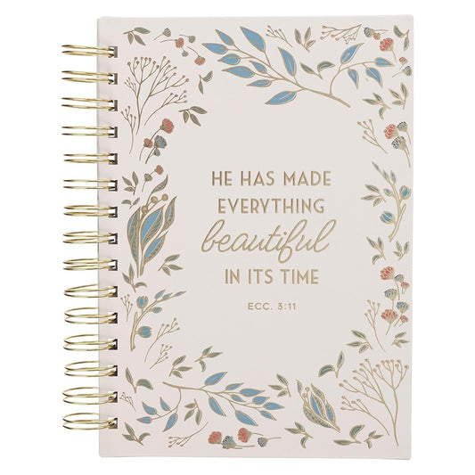 Christian Art Gifts Inspirational Journal, Everything Beautiful Wide Ruled Notebook, Ecc. 3:11 Bible Verse, Ivory Floral, 192 Lined Pages w/scripture, (8.4” x 6.4” x 1”) cover image