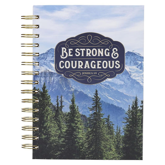 Christian Art Gifts Inspirational Journal, Be Strong & Courageous Wide Ruled Notebook, Psalm 23 Bible Verse, Blue Mountain, 192 Lined Pages w/scripture, (8.4” x 6.4” x 1”) cover image