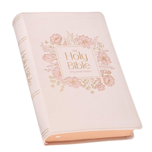 KJV Holy Bible, Giant Print Standard Size Red Letter Edition, Thumb Index Tabs & Ribbon Marker, King James Version, Vegan Leather, Pink, 14 pt. Type cover image