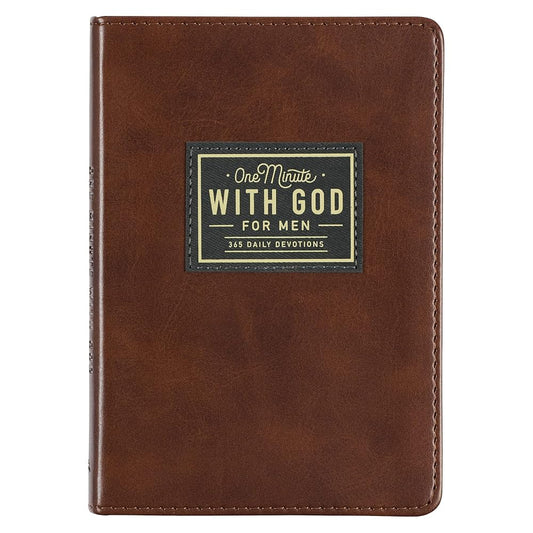 One Minute with God for Men 365 Devotions, Brown Faux Leather Flexcover cover image