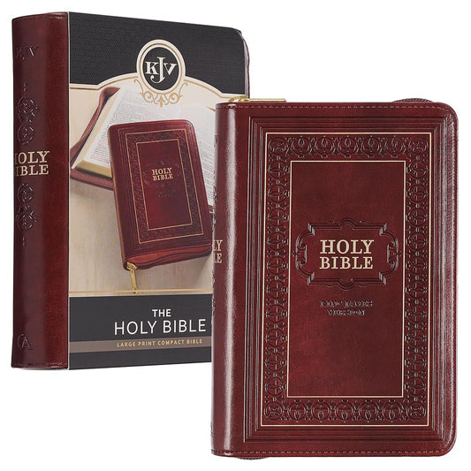 KJV Holy Bible, Compact Large Print Faux Leather Red Letter Edition - Ribbon Marker, King James Version, Burgundy, Zipper Closure (KJV Compact LP Editions) cover image