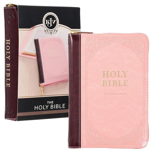 KJV Holy Bible, Compact Faux Leather Red Letter Edition - Ribbon Marker, King James Version, Pink/Burgundy, Zipper Closure (KJV Compact Editions) cover image