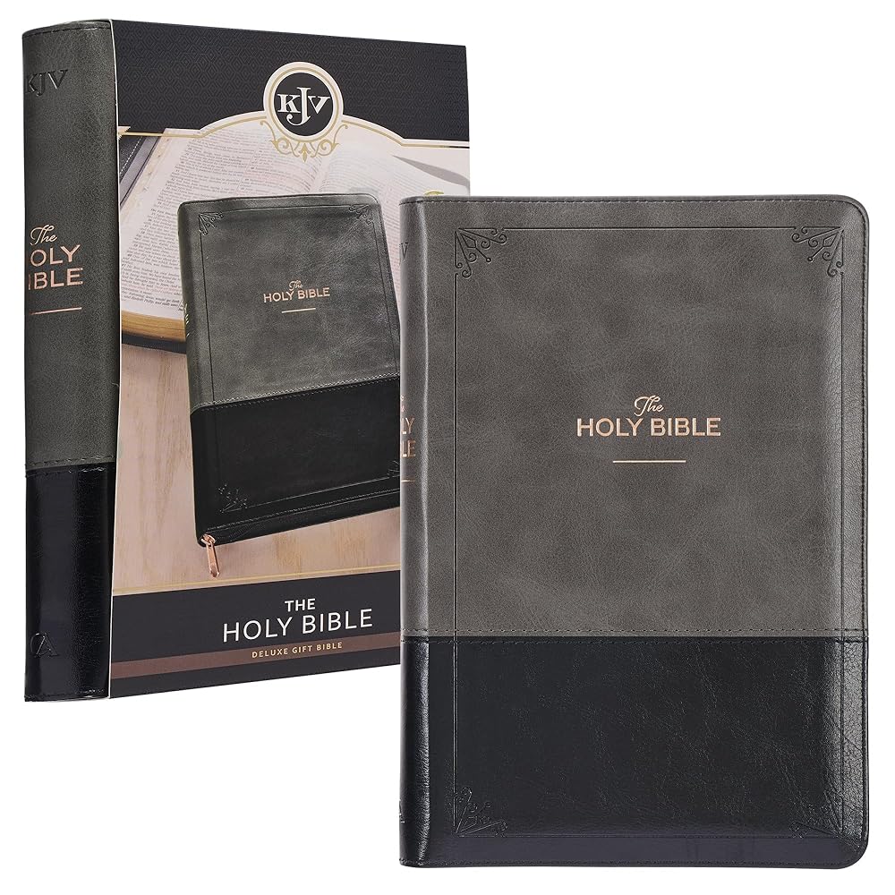 KJV Holy Bible Standard Size Faux Leather Red Letter Edition Thumb Index & Ribbon Marker, King James Version, Gray/Black, Zipper Closure (KJV Deluxe Gift Editions) cover image