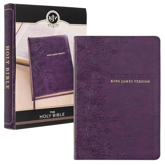 KJV Holy Bible, Thinline Large Print Faux Leather Red Letter Edition Thumb Index & Ribbon Marker, King James Version, Purple Floral (KJV Thinline LP Editions) cover image