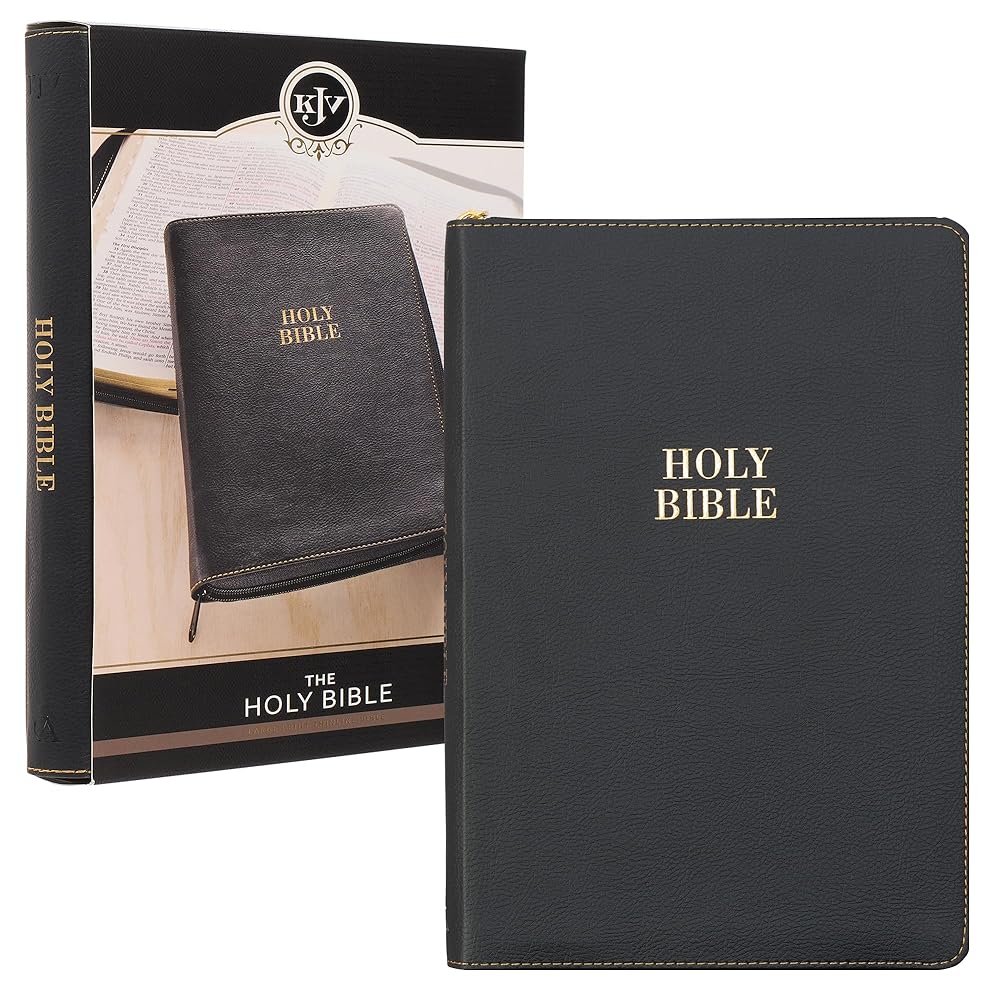 KJV Holy Bible, Thinline Large Print Faux Leather Red Letter Edition Thumb Index & Ribbon Marker, King James Version, Black, Zipper Closure (KJV Thinline LP Editions) cover image