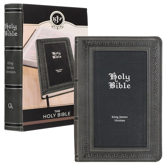 KJV Holy Bible, Giant Print Standard Size Faux Leather Red Letter Edition - Thumb Index & Ribbon Marker, King James Version, Gray/Black (KJV Standard GP Editions) cover image