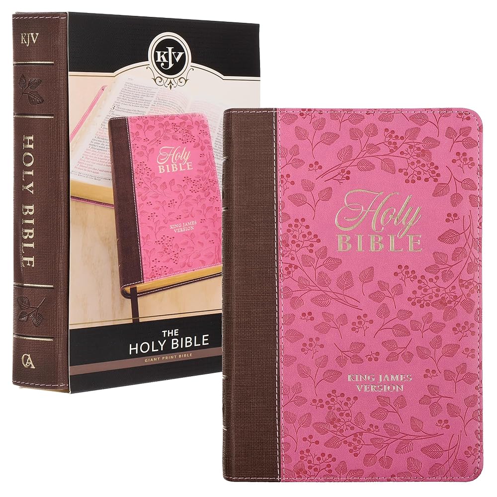 KJV Holy Bible, Giant Print Standard Size Faux Leather Red Letter Edition - Thumb Index & Ribbon Marker, King James Version, Brown/Pink Berry (KJV Standard GP Editions) cover image