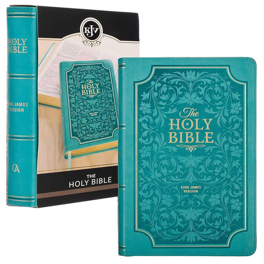 KJV Holy Bible, Giant Print Standard Size Faux Leather Red Letter Edition - Thumb Index & Ribbon Marker, King James Version, Teal Floral (KJV Standard GP Editions) cover image